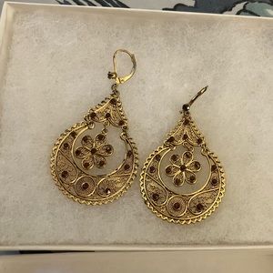 Sparkling Dangling Goldtone ruby-tone stone earrings. Festival, boho, desi style